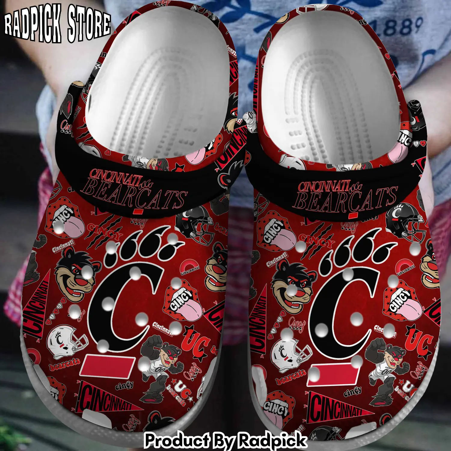 Radpick cincinnati bearcats ncaa sport crocss crocband clogs shoes comfortable for men women and kids rp6527275